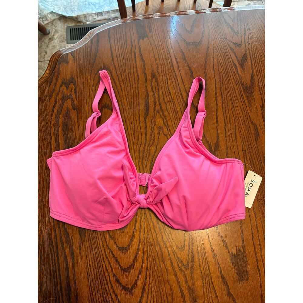 Soma NEW Tie Front Bikini Top Tickled Pink Women's XL